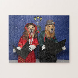 Quebra-cabeça Carolers do Natal do golden retriever