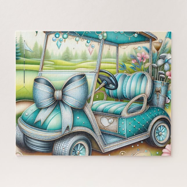 Quebra-cabeça Carrinho de Golfe de Luxo Teal Bow (Horizontal)