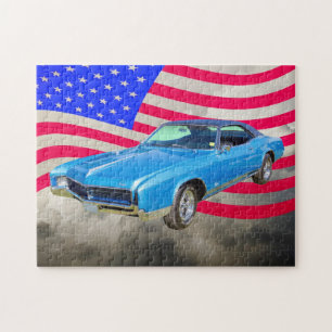 Quebra-cabeça Carro 1967 do músculo de Buick Riviera e bandeira