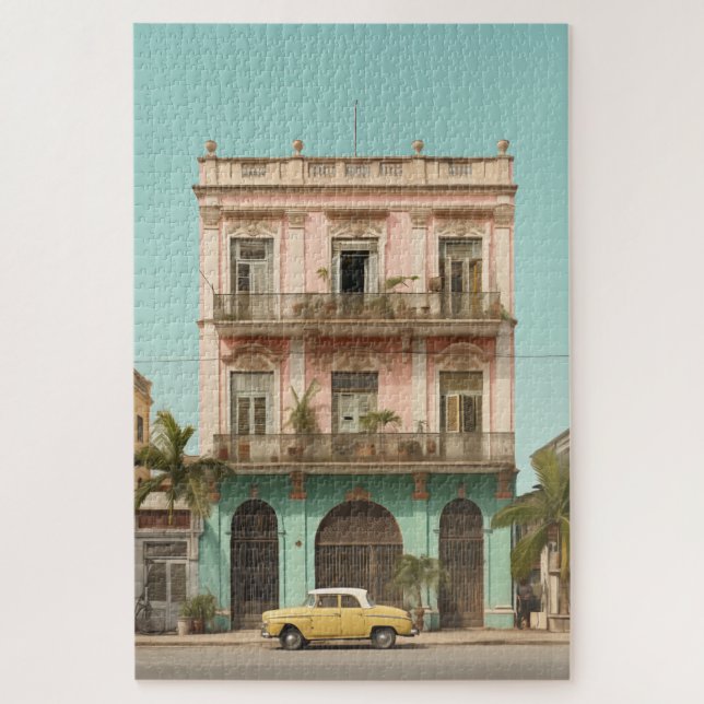 Quebra-cabeça Carro Amarelo do edifício Colonial Havana Cuba (Vertical)