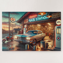 Carro Clássico de Estação de Gasolina Vintage