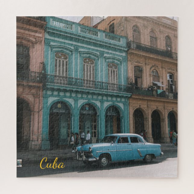 Quebra-cabeça Carro Clássico Turquesa Antigo Havana Cuba Colonia (Vertical)
