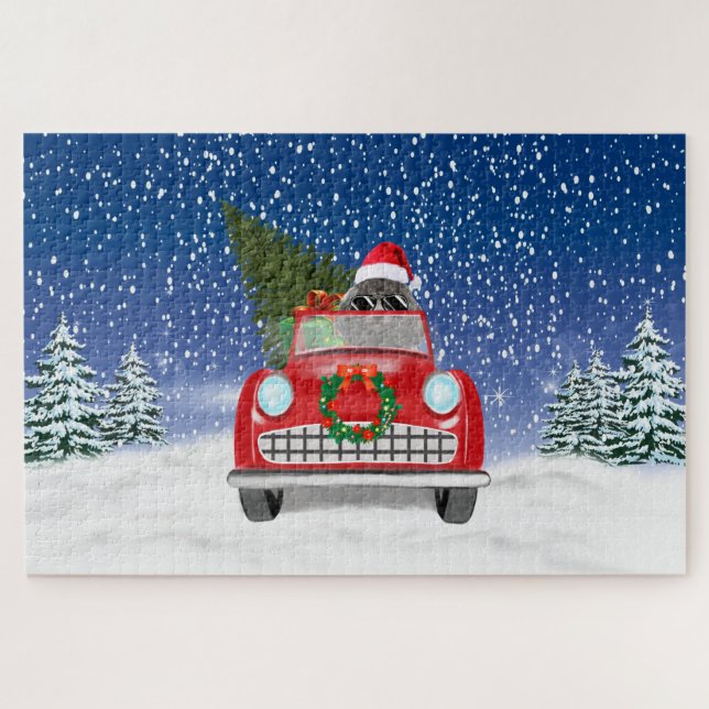 Quebra-cabeça Carro Condutor De Poodles No Natal Da Neve (Horizontal)