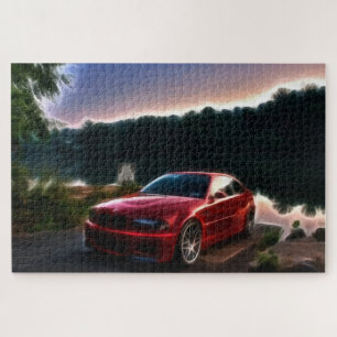 Quebra-cabeça Carro vermelho quente no lago