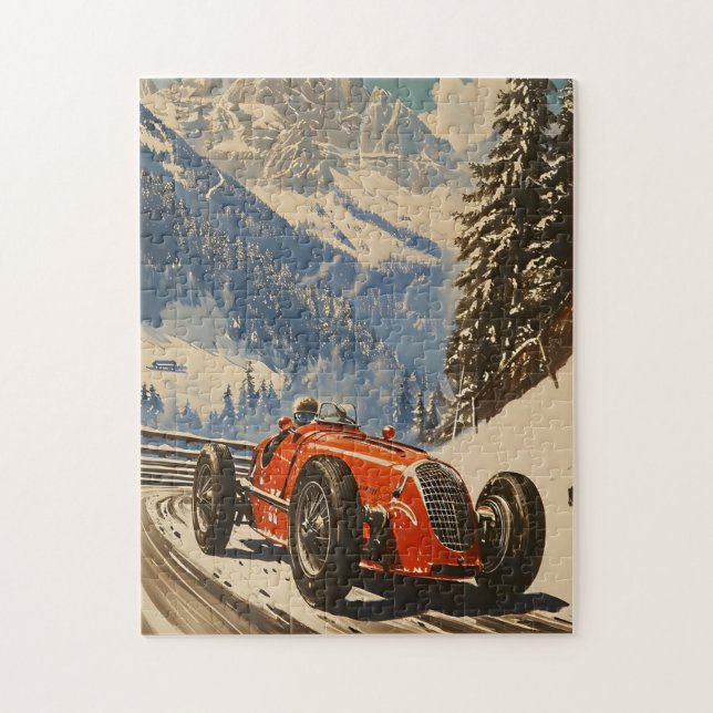 Quebra-cabeça Carro Vintage Racing nos Alpes (Vertical)
