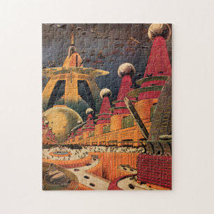 Quebra-cabeça Carro Voador de Cidade Futurística Ficção Ciência