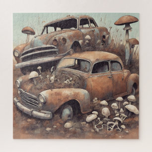 Quebra-cabeça Carros vintage enferrujados e Cogumelos