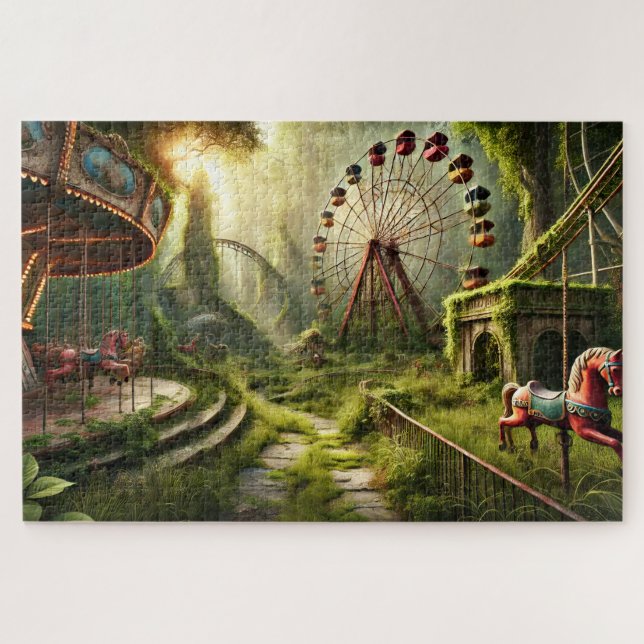 Quebra-cabeça Carrossel e Roda Gigante de Parque de Diversões Ab (Horizontal)