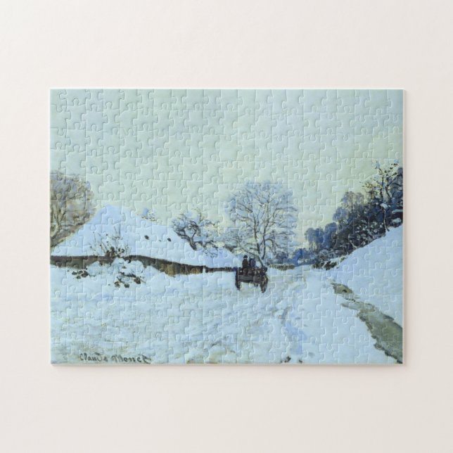 Quebra-cabeça Cart Snow Covered Road Santo-Simeon Monet Fine Art (Horizontal)