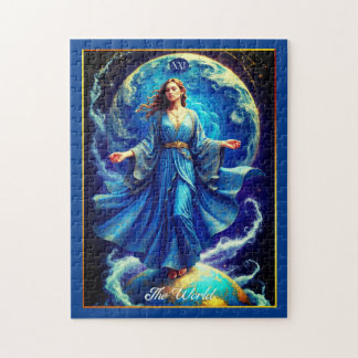 Quebra-cabeça Carta de Tarot, o Mundo, em Azul Profundo
