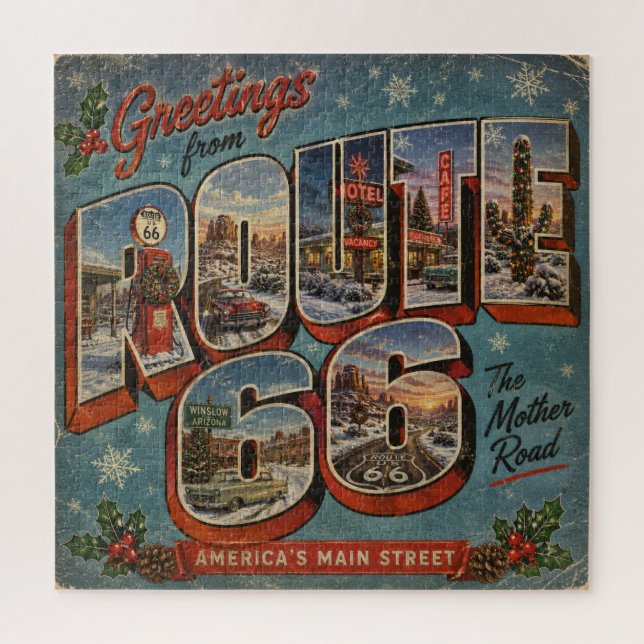 Quebra-cabeça Cartão postal de Natal da Rota 66 com letras grand (Vertical)