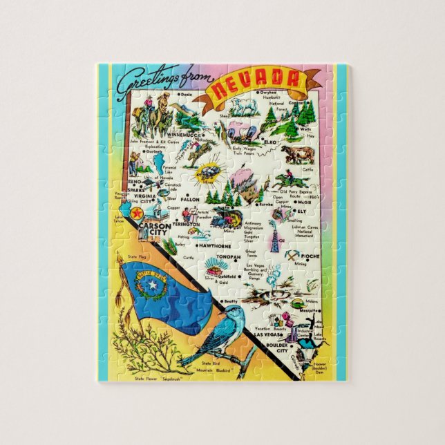 Quebra-cabeça Cartão Postal de Nevada 8x10 Mapa Jogo de Puzzle (Vertical)