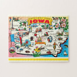 Quebra-cabeça Cartão Postal do Mapa de Iowa Ilustrado