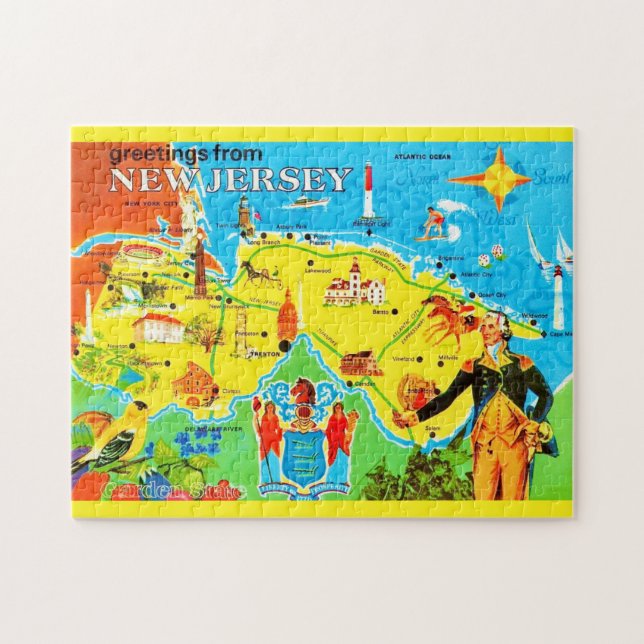 Quebra-cabeça Cartão postal do mapa de Nova Jersey 11x14l (Horizontal)