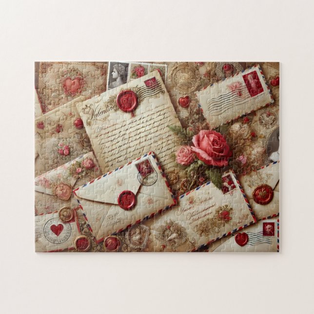 Quebra-cabeça Cartas de Amor Antigas Colagem Romântica (Horizontal)