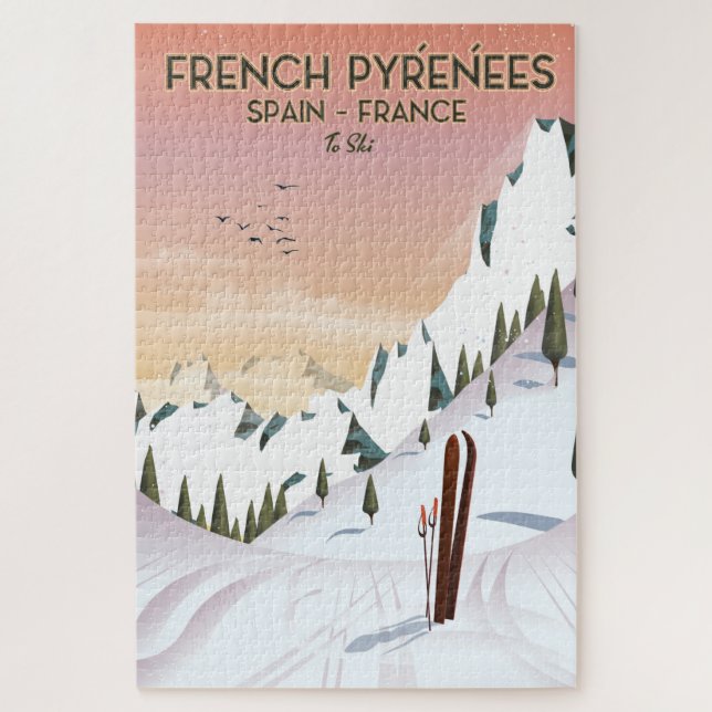 Quebra-cabeça Cartaz de esqui dos Pirenéus Franceses (Vertical)