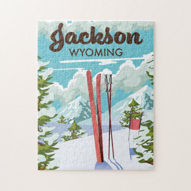 Quebra-cabeça Cartaz de esqui Jackson Wyoming (Vertical)