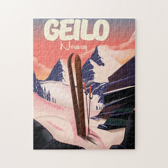 Quebra-cabeça Cartaz de esqui lindo Geilo Noruega. (Vertical)