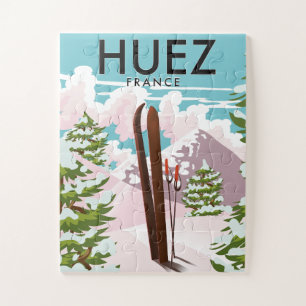Quebra-cabeça Cartaz de esqui retrô Huez França