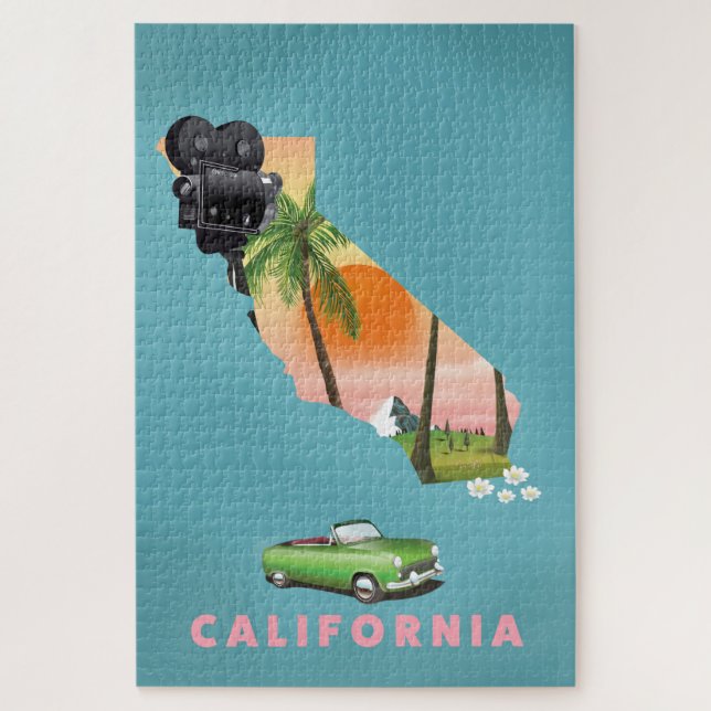 Quebra-cabeça cartaz de mapa ilustrado da Califórnia (Vertical)
