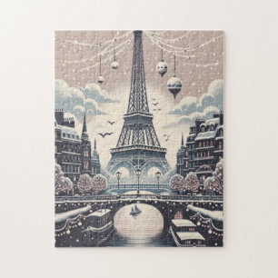 Quebra-cabeça Cartaz de Natal em Paris – Torre Eiffel no Inverno