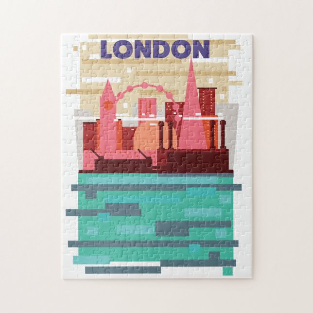 Quebra-cabeça Cartaz de viagem da silhueta de Londres. (Vertical)