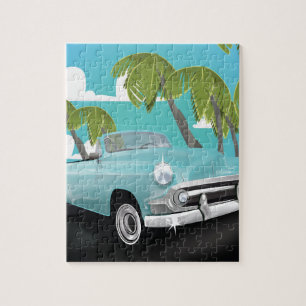 Quebra-cabeça cartaz de viagem de carro antigo em Cuba
