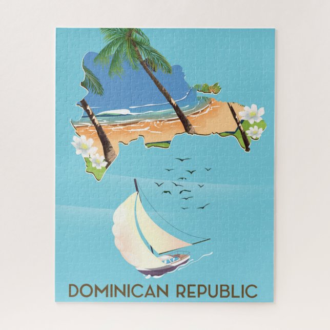 Quebra-cabeça cartaz de viagem de iate mapa da República Dominic (Vertical)