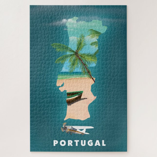 Quebra-cabeça Cartaz de viagem de impressão do mapa de Portugal. (Vertical)