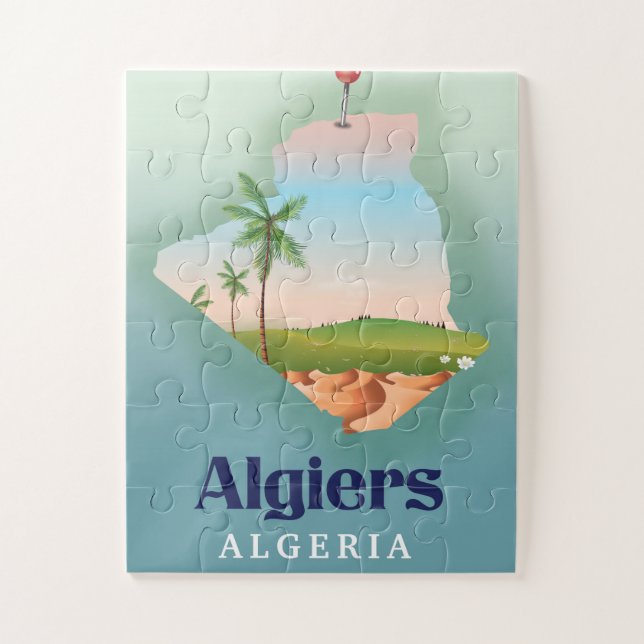 Quebra-cabeça Cartaz de viagem do mapa argelino de Argel (Vertical)