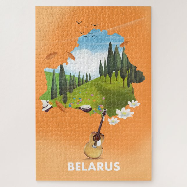 Quebra-cabeça Cartaz de viagem do mapa da Bielorrússia. (Vertical)