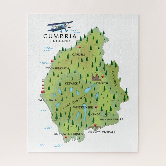 Quebra-cabeça Cartaz de viagem do mapa da Cúmbria Inglaterra. (Vertical)