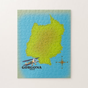 Quebra-cabeça Cartaz de viagem do mapa da Itália Gorgona.