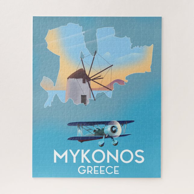 Quebra-cabeça Cartaz de viagem do mapa de Mykonos Grécia (Vertical)