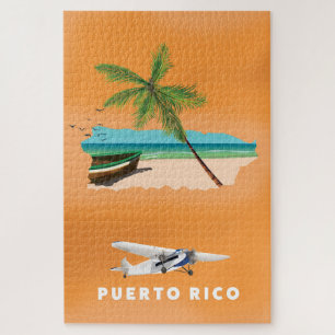 Quebra-cabeça Cartaz de viagem do mapa ilustrado de Porto Rico.