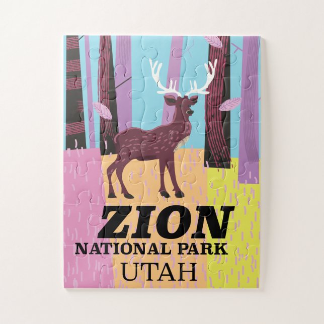 Quebra-cabeça Cartaz de viagem do parque nacional Zion Utah. (Vertical)