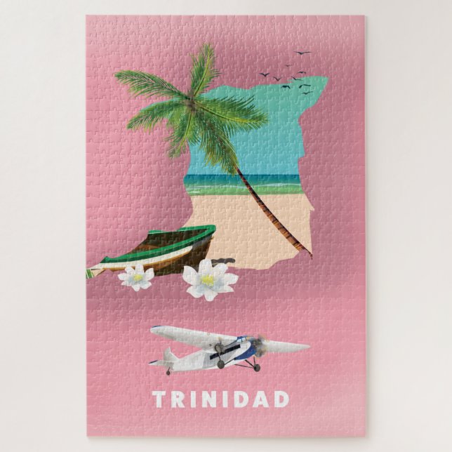 Quebra-cabeça Cartaz de viagem ilustrado do mapa de Trinidad. (Vertical)