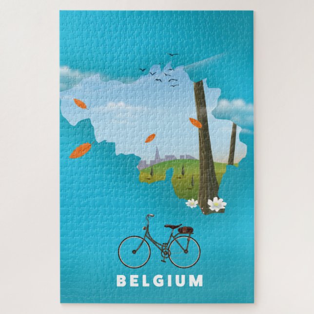 Quebra-cabeça Cartaz de viagem impresso do mapa da Bélgica. (Vertical)