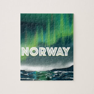 Quebra-cabeça Cartaz de Viagem Luzes Boreais Aurora Noruega