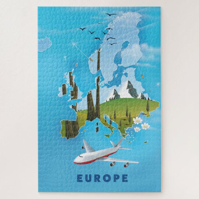 Quebra-cabeça Cartaz de viagem paisagem do mapa da Europa (Vertical)