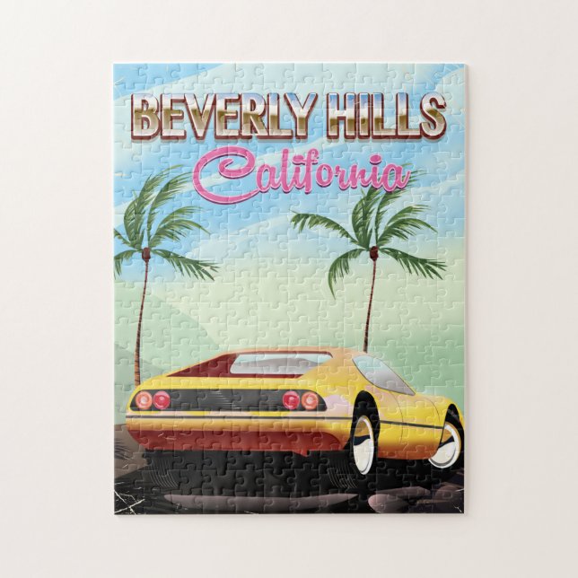 Quebra-cabeça Cartaz de viagem retrô de Beverly Hills Califórnia (Vertical)