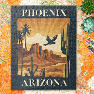 Quebra-cabeça Cartaz de Viagem Retrô de Phoenix Arizona