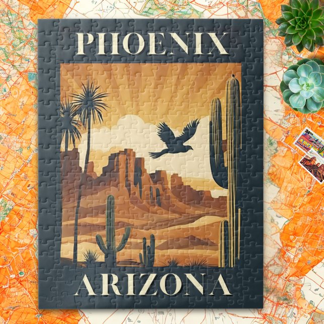 Quebra-cabeça Cartaz de Viagem Retrô de Phoenix Arizona (Criador carregado)