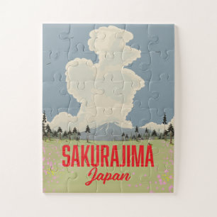 Quebra-cabeça Cartaz de viagem retrô do Sakurajima Japão.