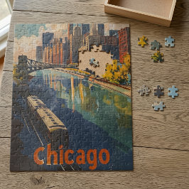 Quebra-cabeça Cartaz de Viagem Vintage de Chicago