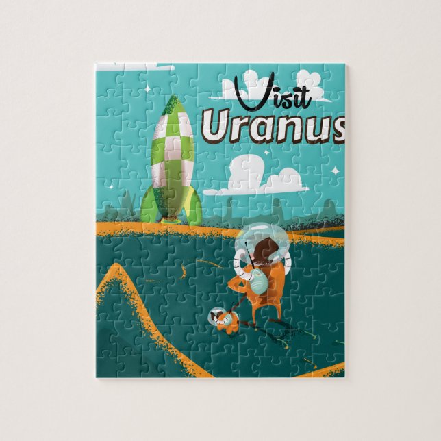 Quebra-cabeça Cartaz de Viagem Vintage de Urano em Desenho Anima (Vertical)