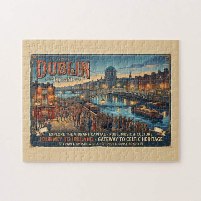 Quebra-cabeça Cartaz de Viagem Vintage Dublin Irlanda (Horizontal)