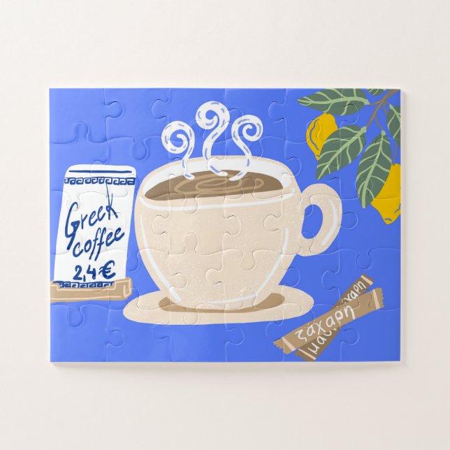 Quebra-cabeça Cartaz Mediterrâneo de Café Grego e Ramo de Limão (Horizontal)