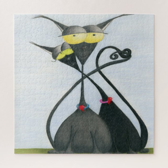 Quebra-cabeça Cartografia de Gato Negro e Cinza (Vertical)