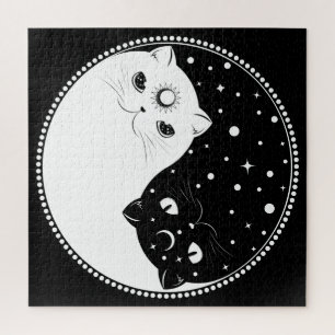 Quebra-cabeça Cartoon black and white cats, yin yang sign